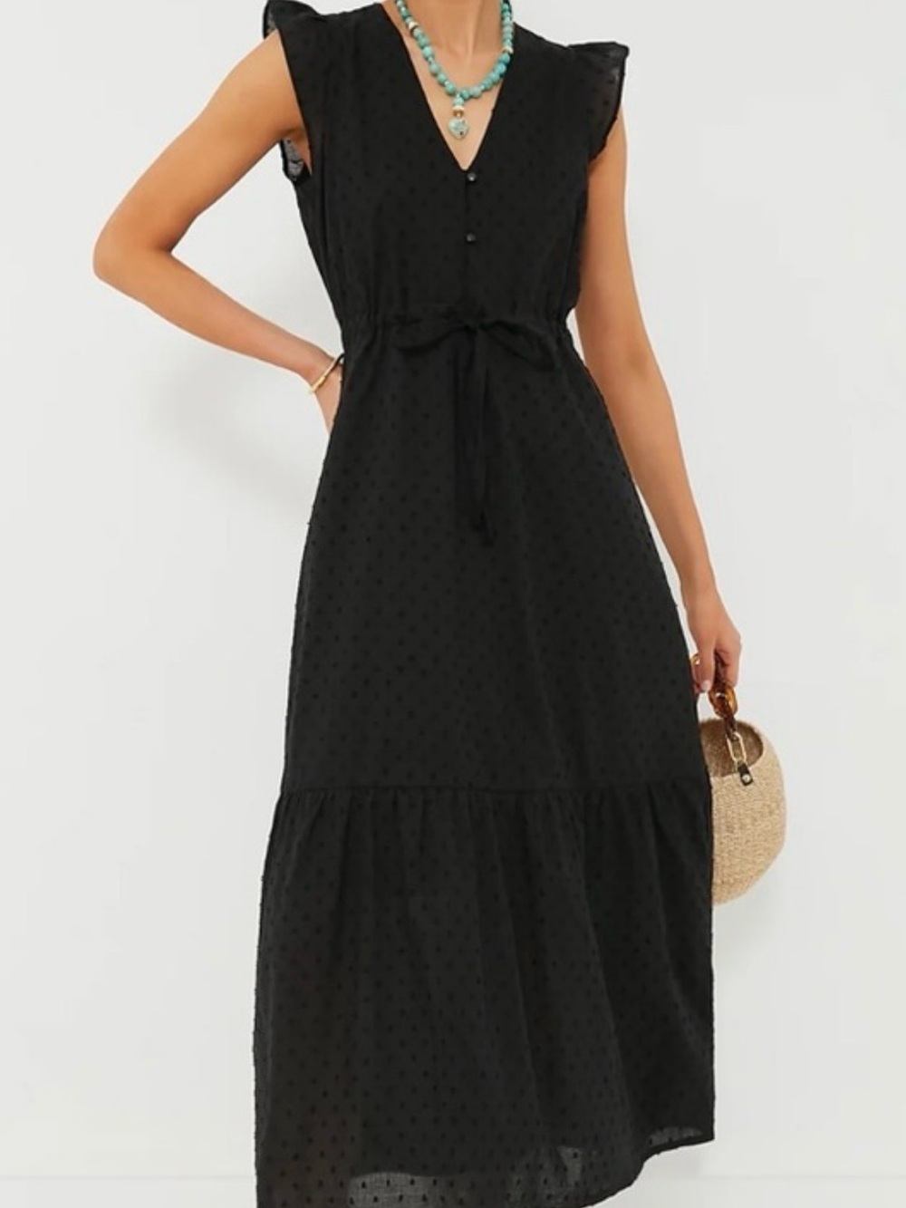 Emerson Fry India Collection Surya Swiss Dot Black Maxi Dress Size Small. - Picture 2 of 11